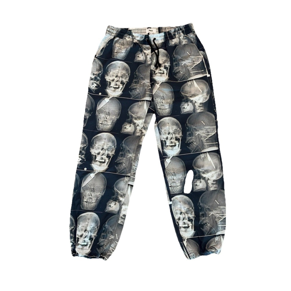 Brooklyn Projects Skull Black White Jogger Pants Drawstring Size Men's Large